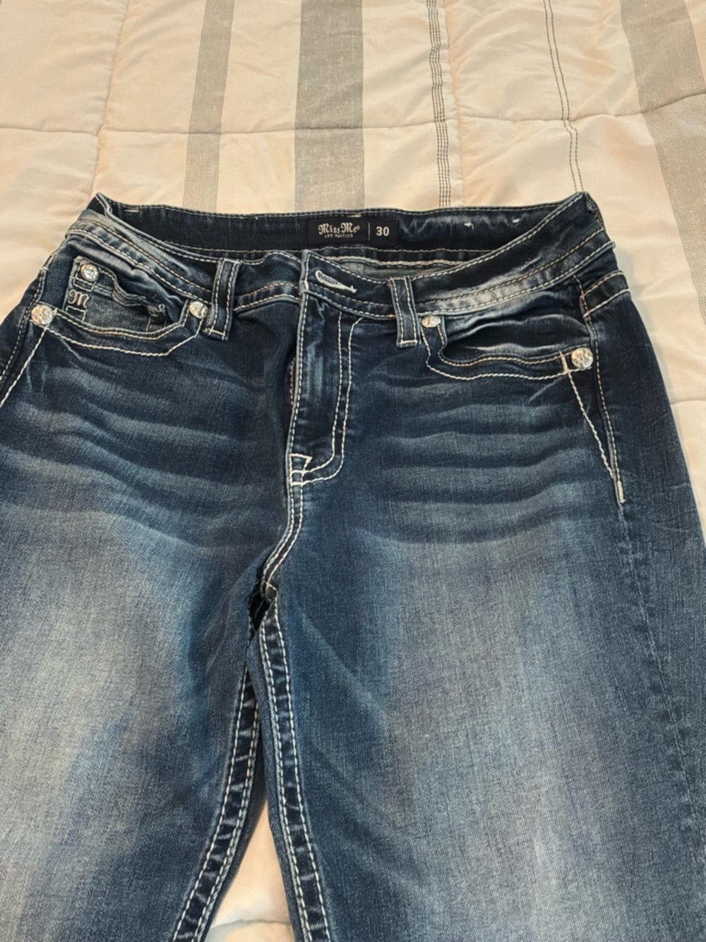 Miss Me Women's Dark Wash Straight Leg Jeans with Contrast Stitching